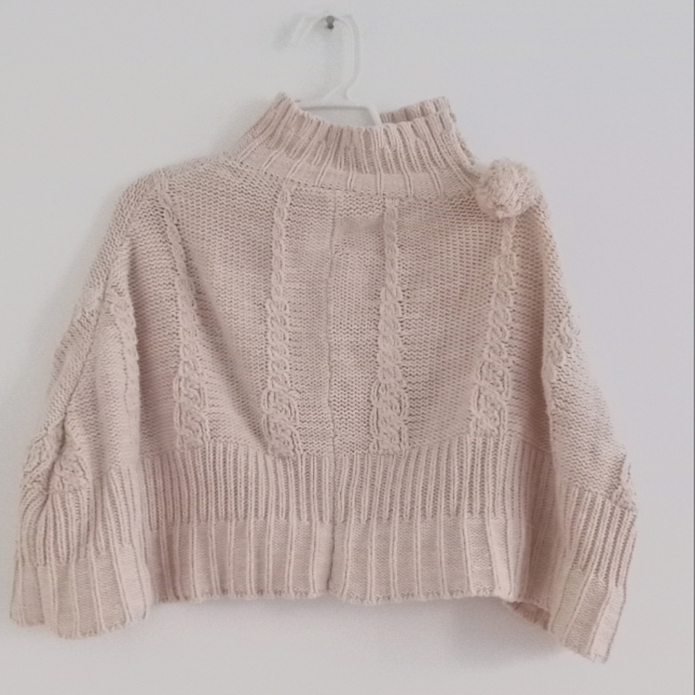 The Children's Place Cable Knit Pom Pom Sweater Jacket Poncho Cape